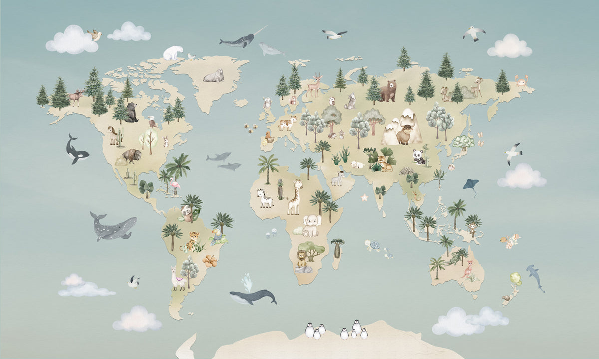 Animal Atlas Blue Wall Mural