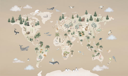 Animal Atlas Brown Wall Mural