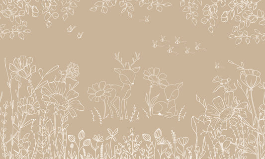 Deer Doodles Brown Wall Mural