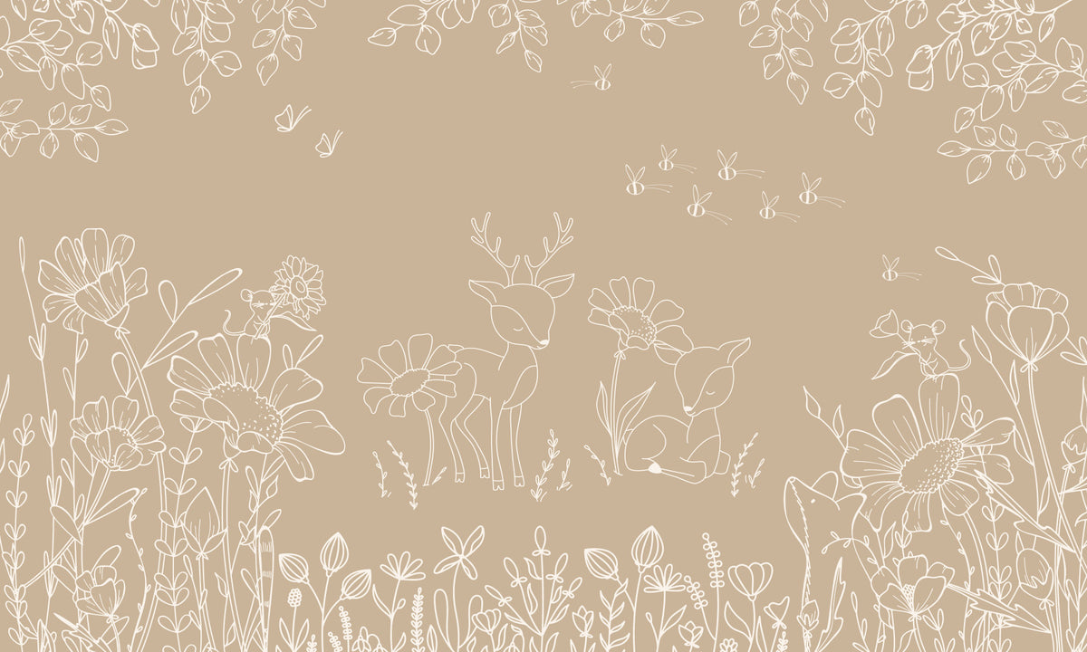 Deer Doodles Brown Wall Mural