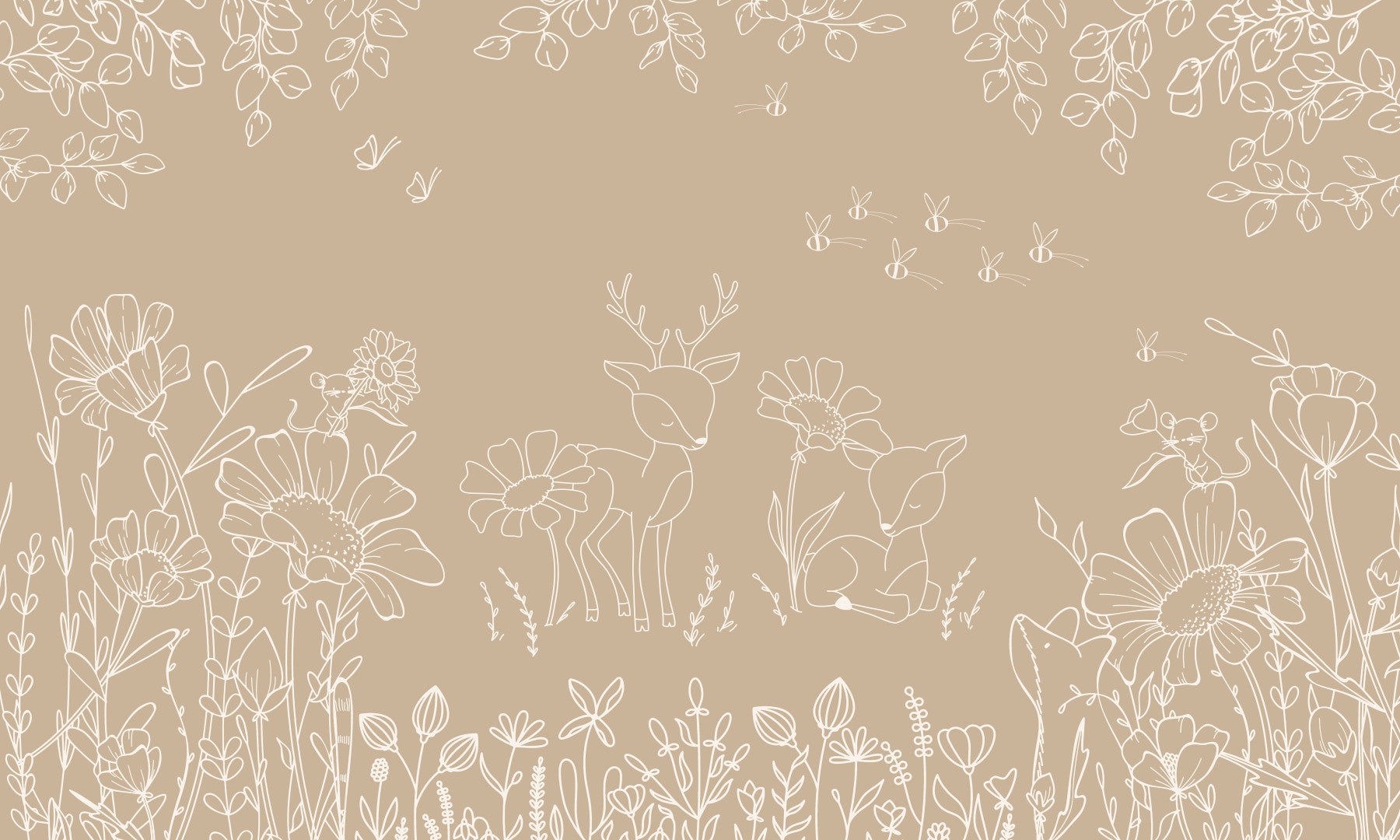 Deer Doodles Brown Wall Mural