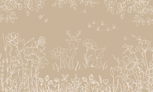 Deer Doodles Brown Wall Mural