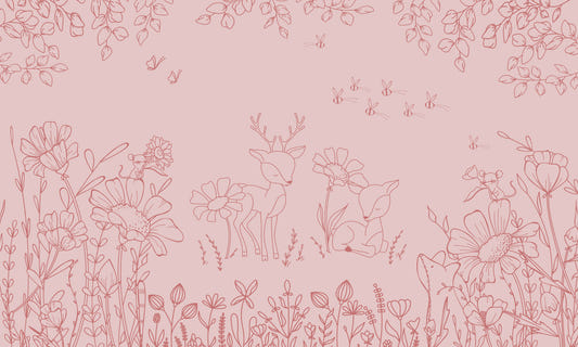 Deer Doodles Pink Dark Wall Mural