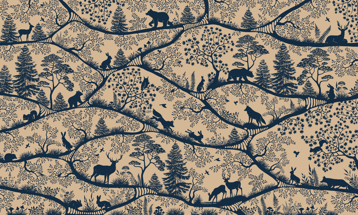 Nordic Nature Beige Blue Wall Mural in your room — zoomed