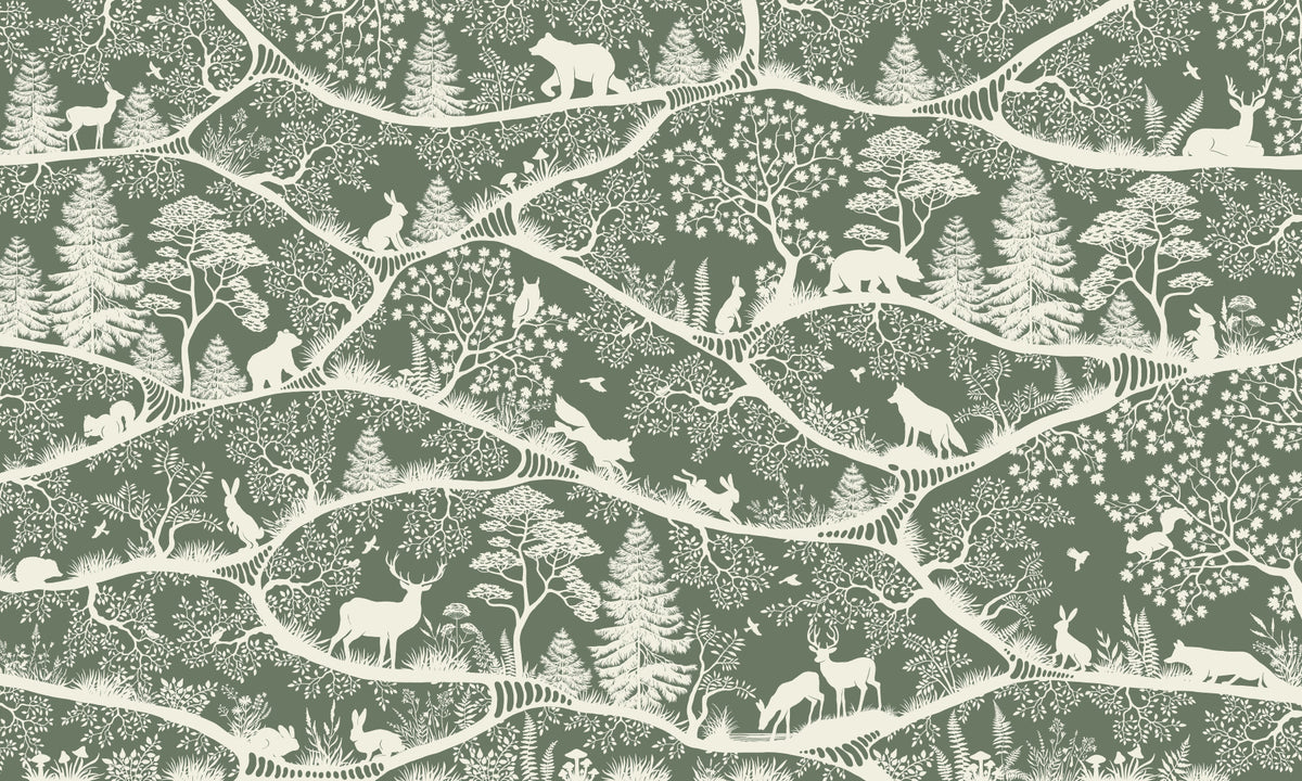 Nordic Nature Green White Wall Mural in your room — zoomed