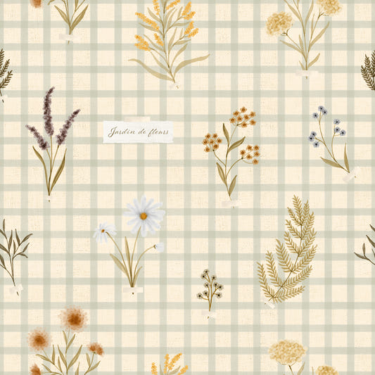 Jardin des Fleurs Wildflowers On Gingham Wallpaper⁠