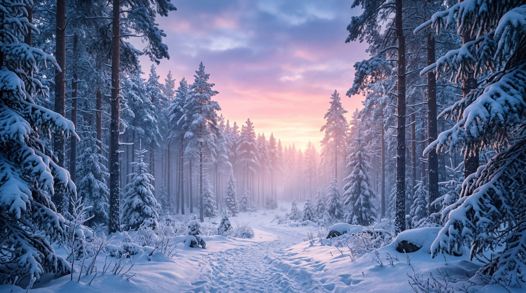 Snowy Path, Pastel Sky Wall Mural