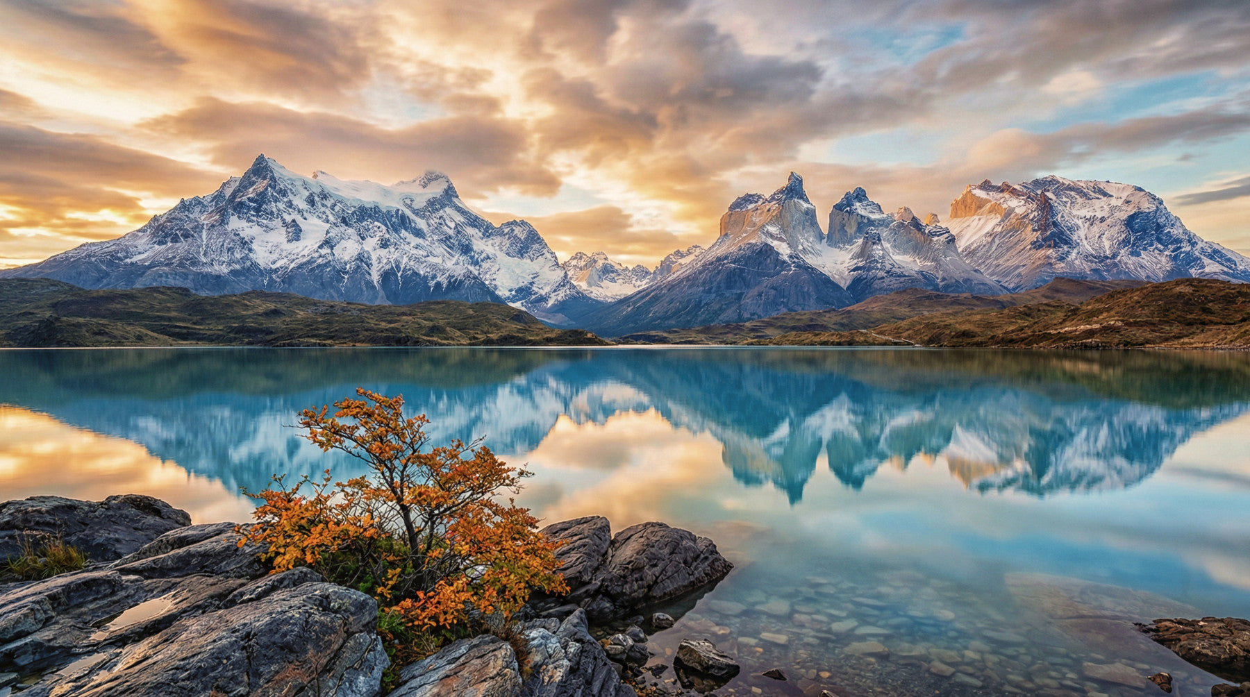 Patagonia Reflection: Autumn Peaks Wall Mural