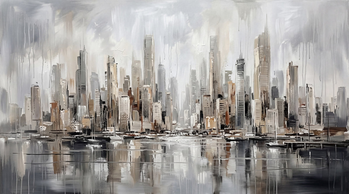 Urban Tide: Cityscape Reflection Art Wall Mural