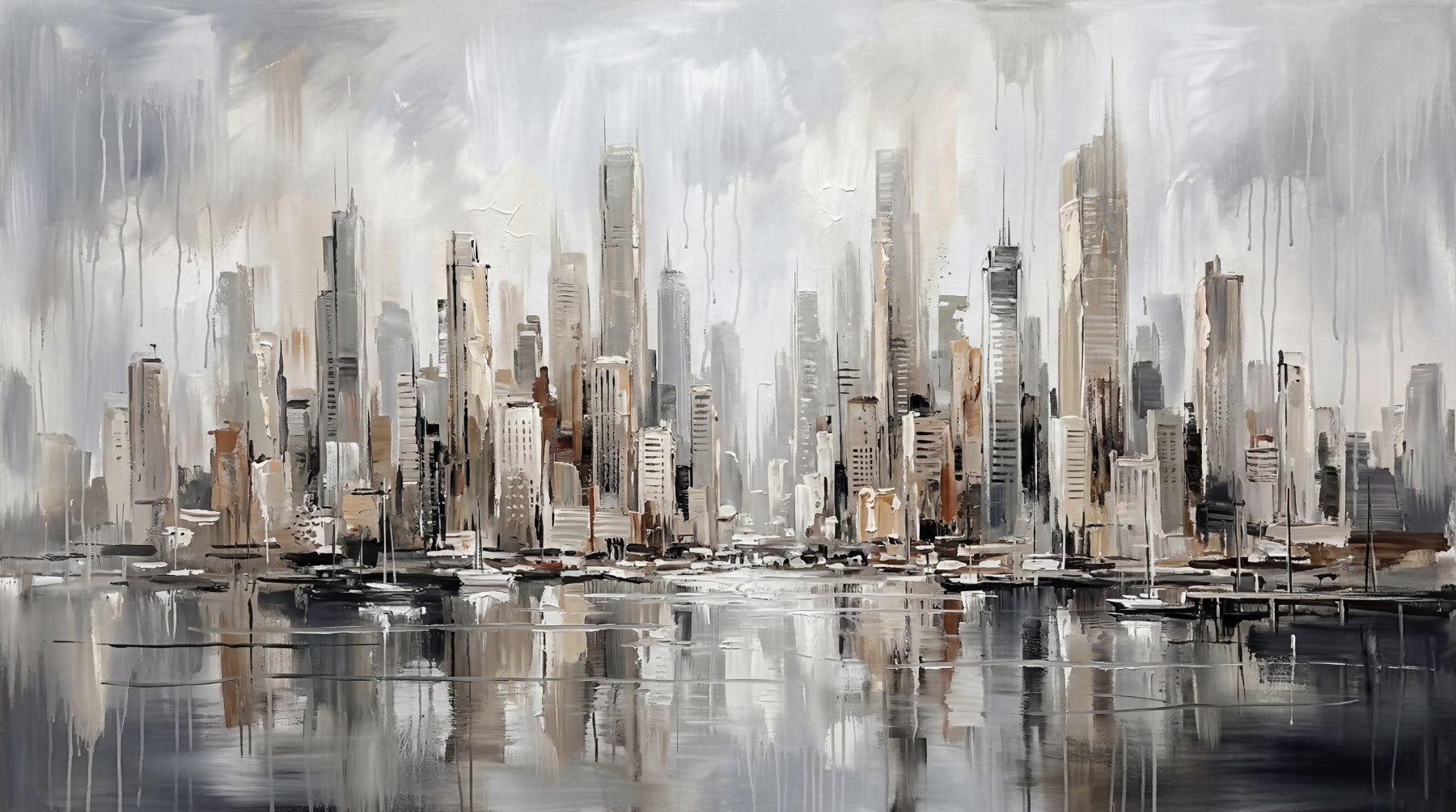Urban Tide: Cityscape Reflection Art Wall Mural