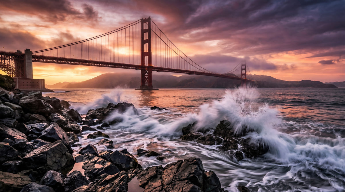 Golden Gate Sunset Serenade Wall Mural in your room — zoomed