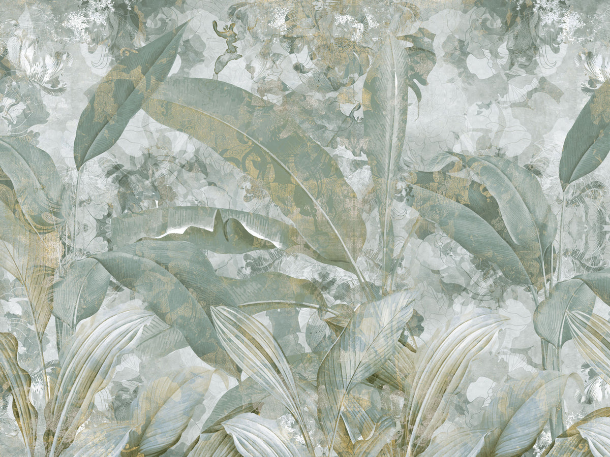 Sage Green Tropical Botanical Wall Mural
