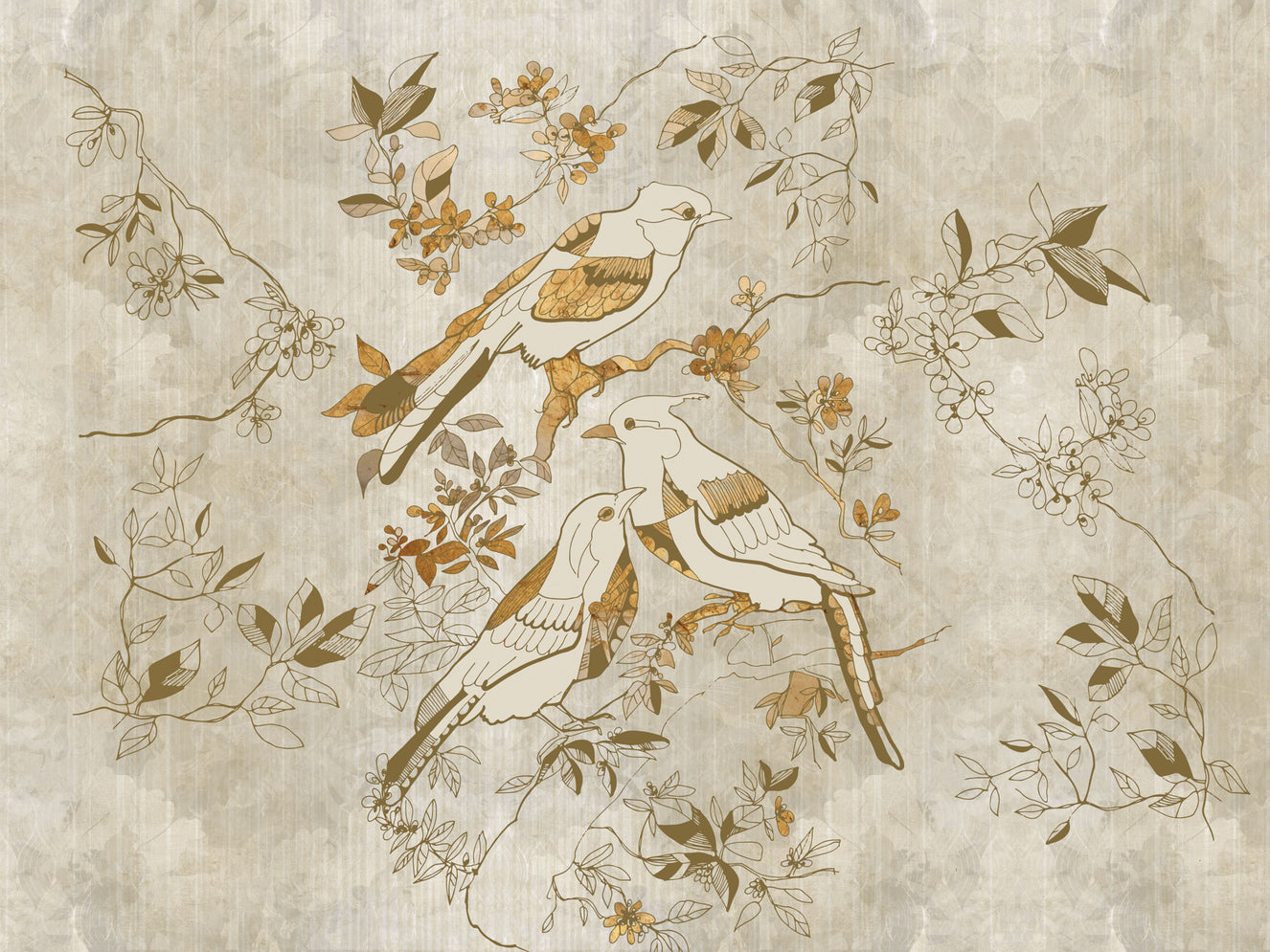 Golden Orchard Bird Wall Mural