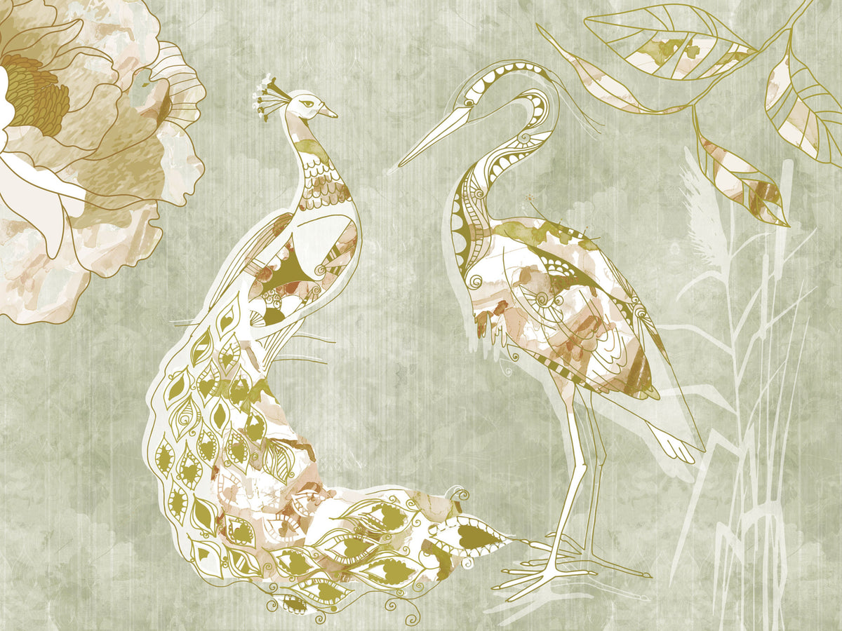 Emerald Green Peacock Wall Mural