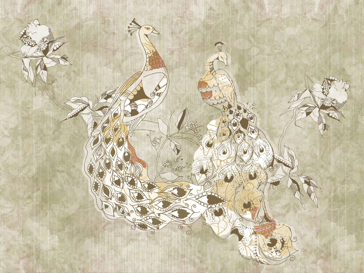Ornate Vintage Bird Wall Mural Wall Mural in your room — zoomed