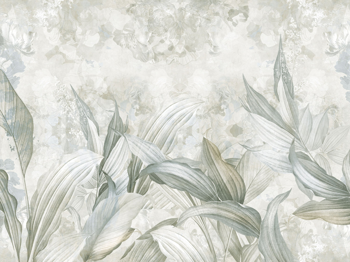 Soft Neutral Botanical  Wall Mural in your room — zoomed