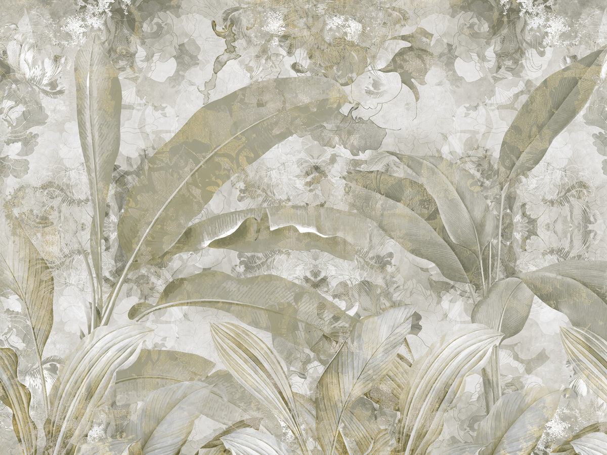 Sage Green Tropical Leaves Wall Mural