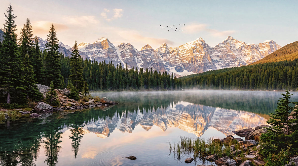 Alpine Dawn Reflection Wall Mural in your room — zoomed
