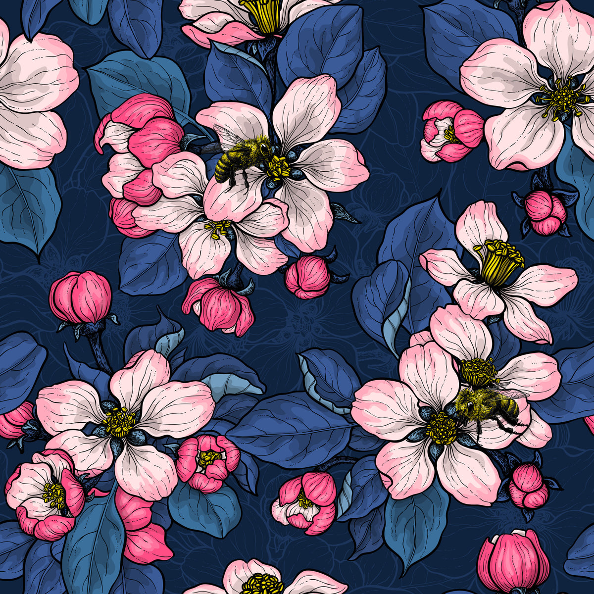 Apple blossom on  dark blue Wallpaper⁠ in your room — zoomed