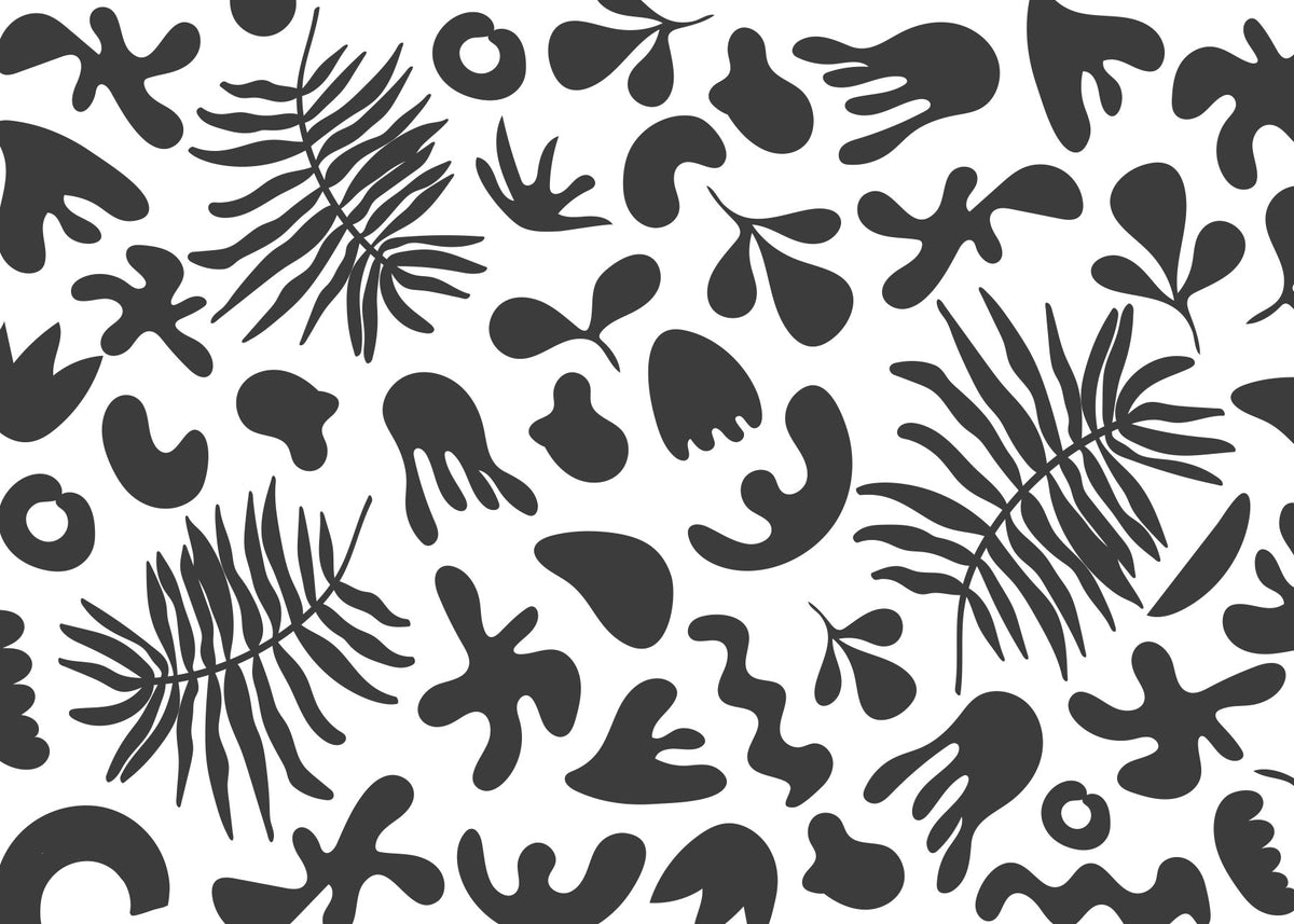Abstract Organic Foliage in Black and White Wall Mural