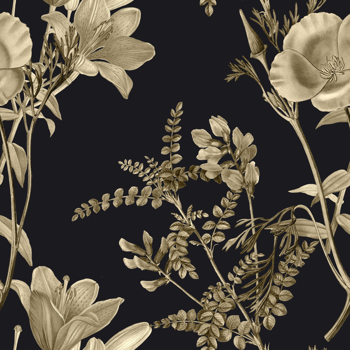 Golden Botanical Drama Wallpaper in your room — zoomed