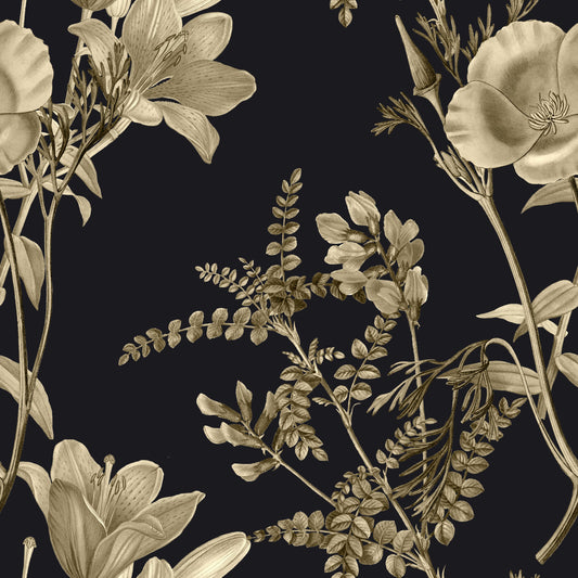 Golden Botanical Drama Wallpaper
