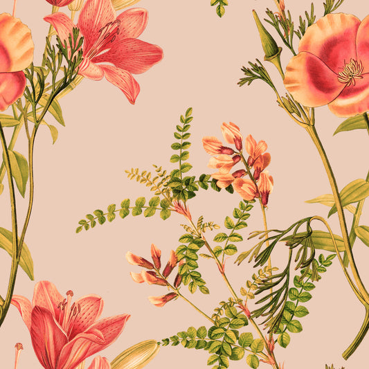 Vintage Coral Flower Wallpaper