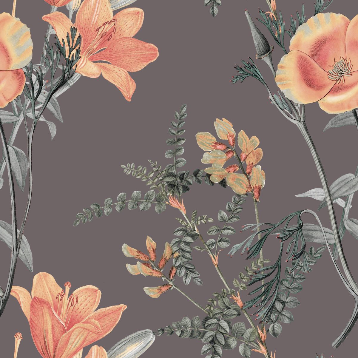 Peach and Sage Botanical Elegance Wallpaper