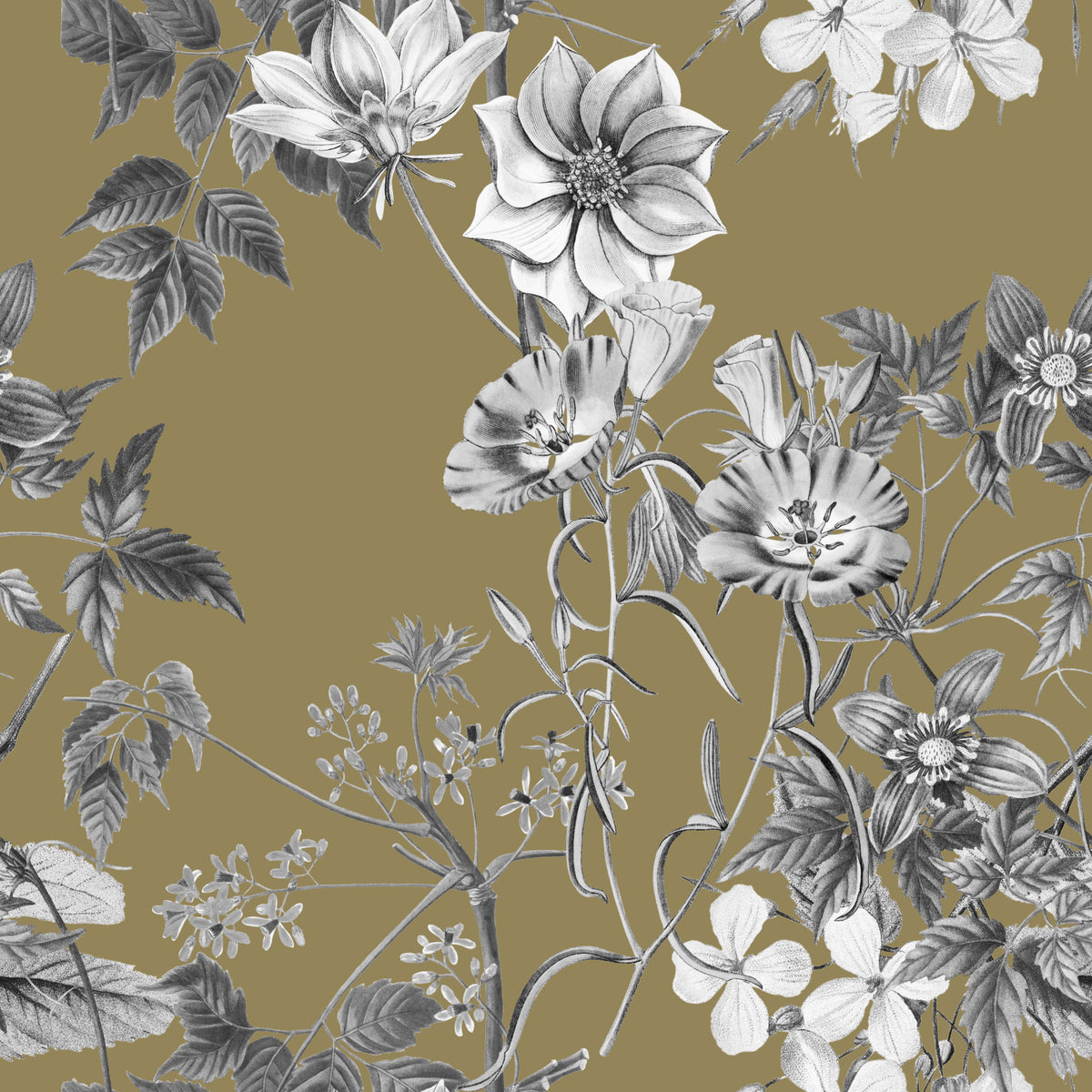 Golden Botanical Prints Wallpaper in your room — zoomed