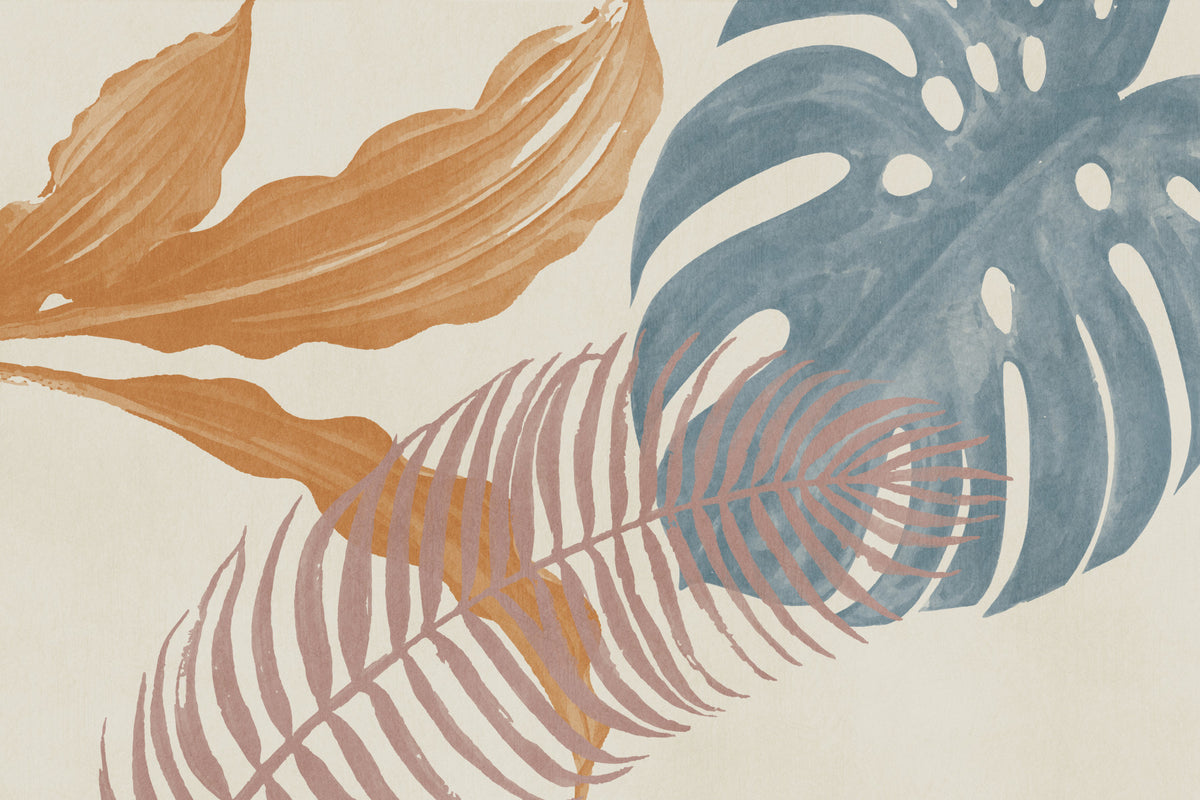 Tropical Leaves Muted Wall Mural in your room — zoomed