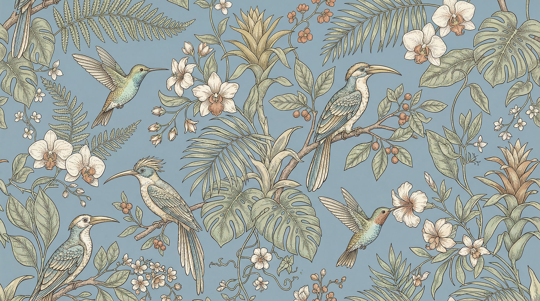 Exotic Serenity: Botanical Aviary Wall Mural