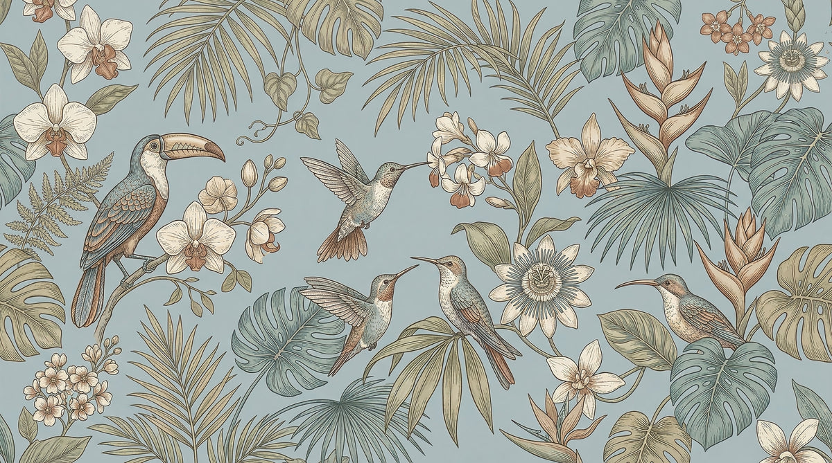 Tropical Birds Serenity  Wall Mural in your room — zoomed