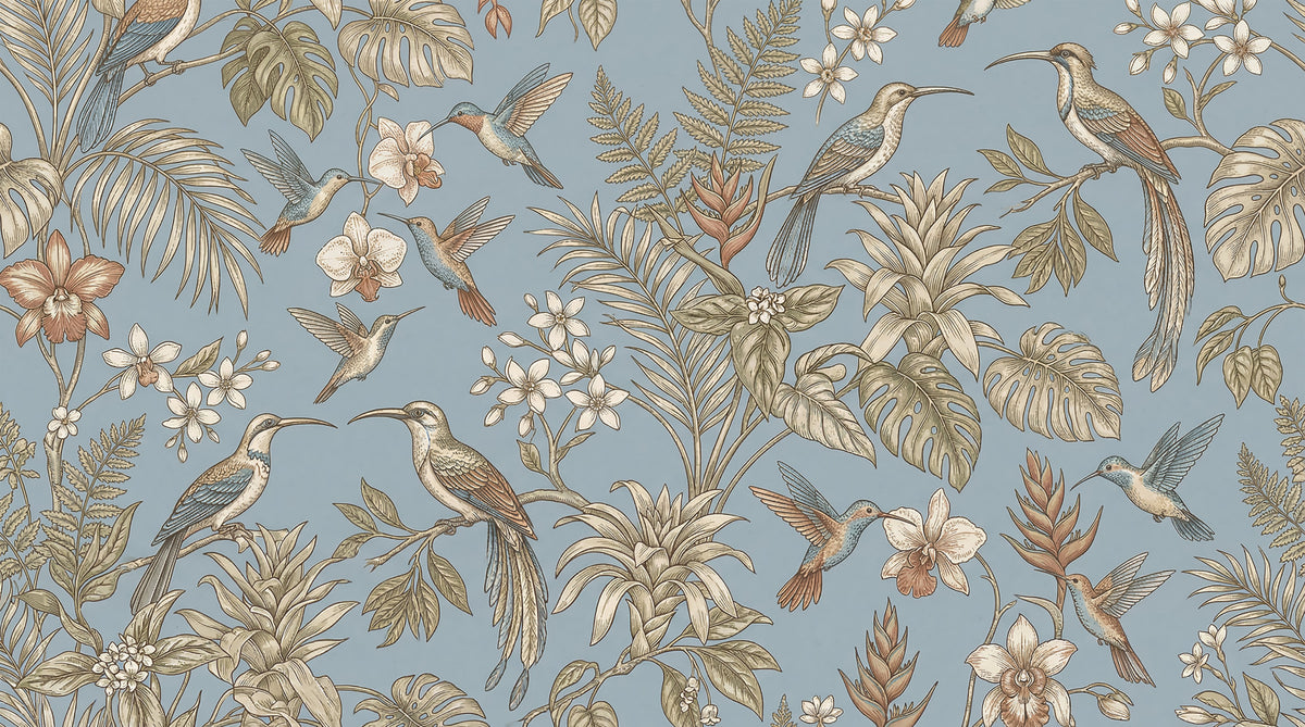 Tropical Bloom & Flight Wall Mural in your room — zoomed