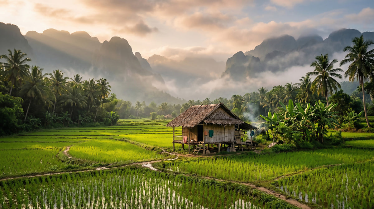 Misty Mountain Rice Fields Wall Mural