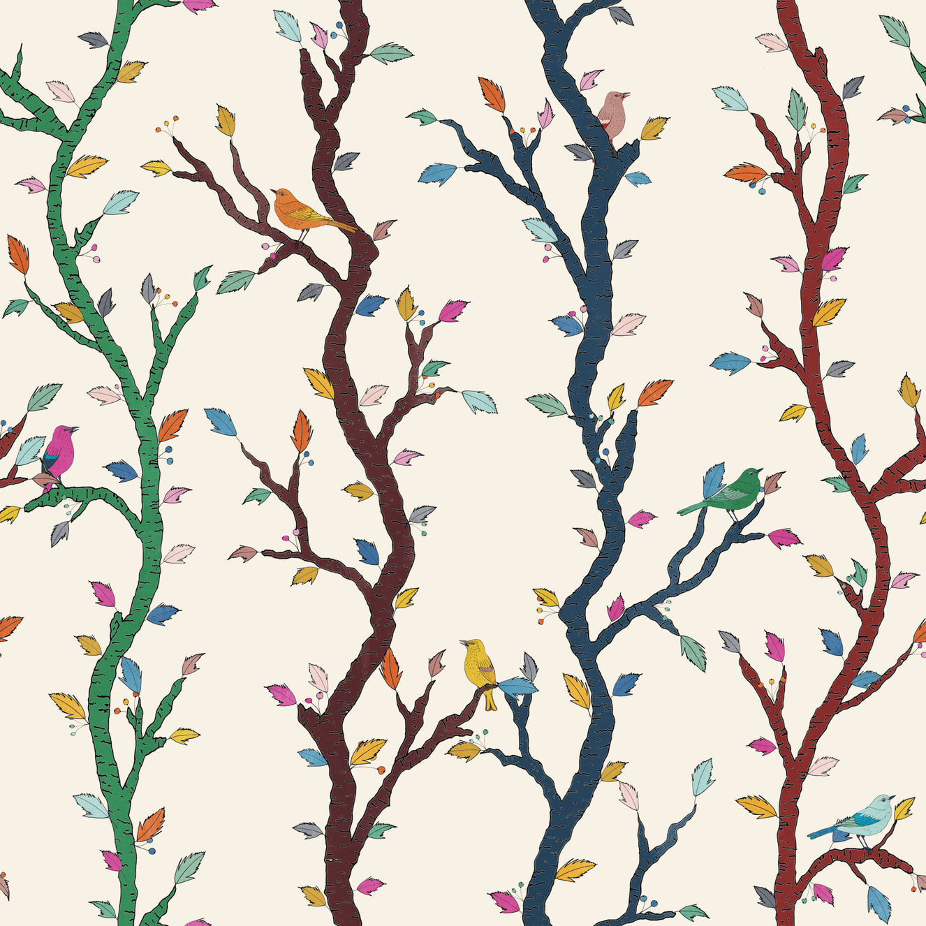 Playful Woodland Branches with Birds Wallpaper⁠