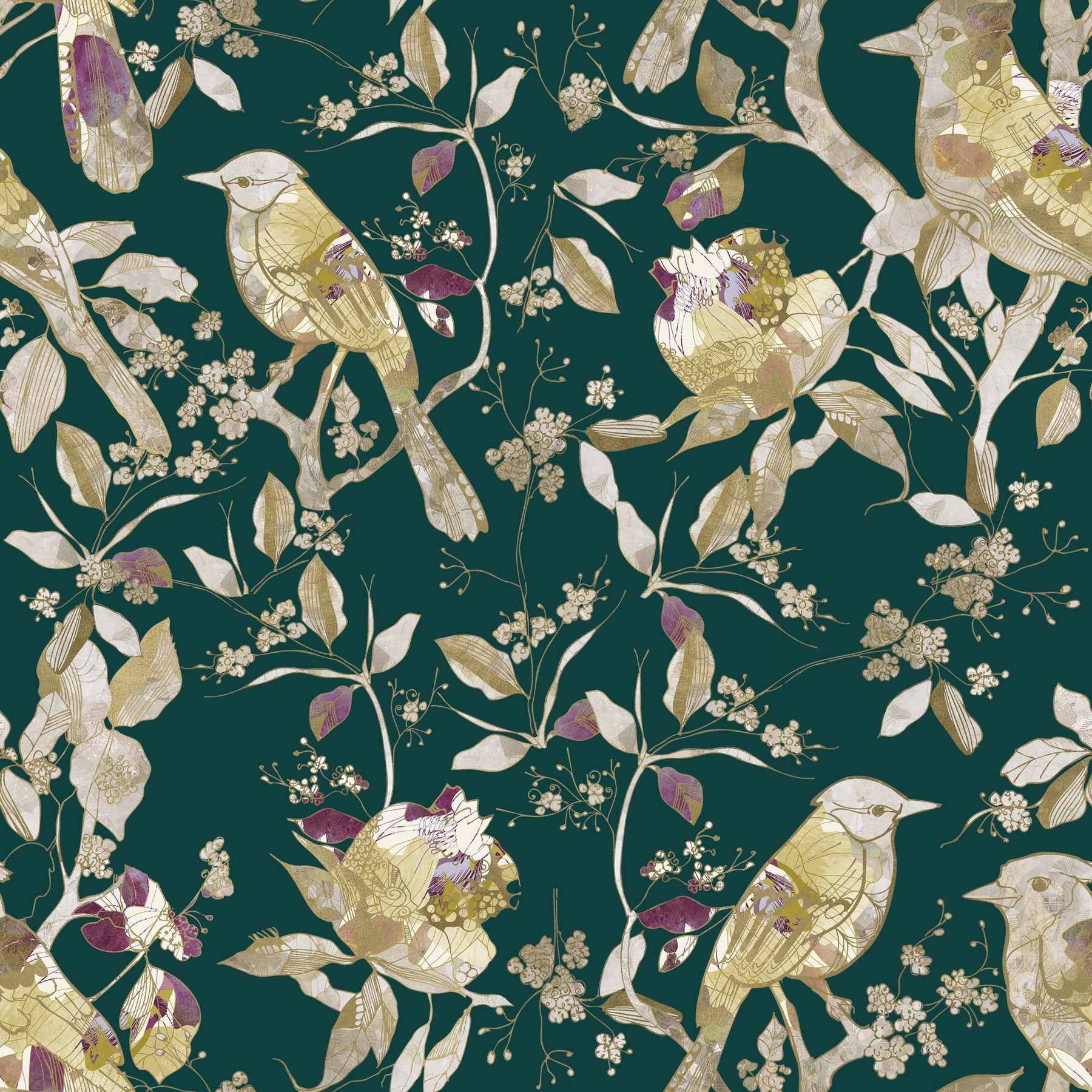 Emerald Garden Birds Wallpaper⁠