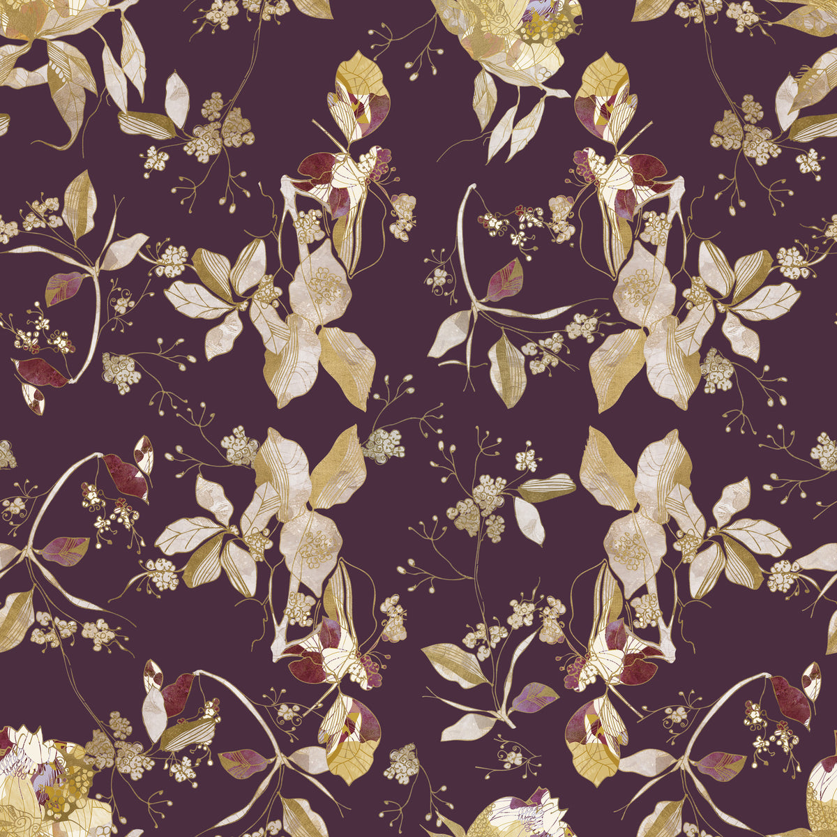 Plum Botanical Blossom Wallpaper⁠ in your room — zoomed
