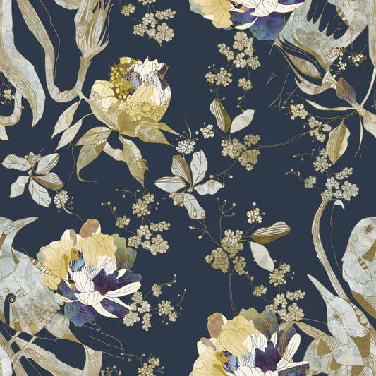 Antique Cream Bird & Blossom Wallpaper⁠