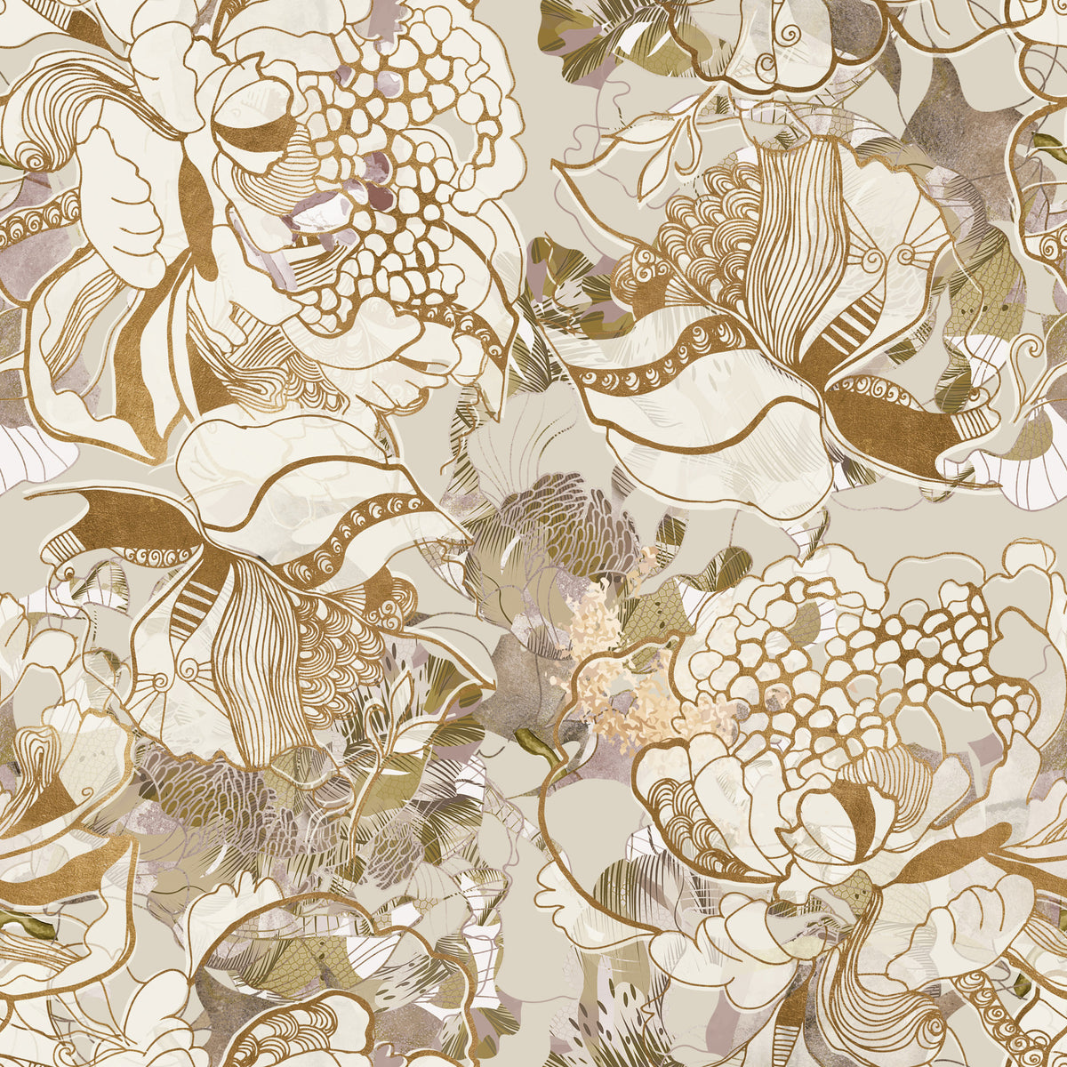 Vintage Cream Floral Wallpaper⁠ in your room — zoomed