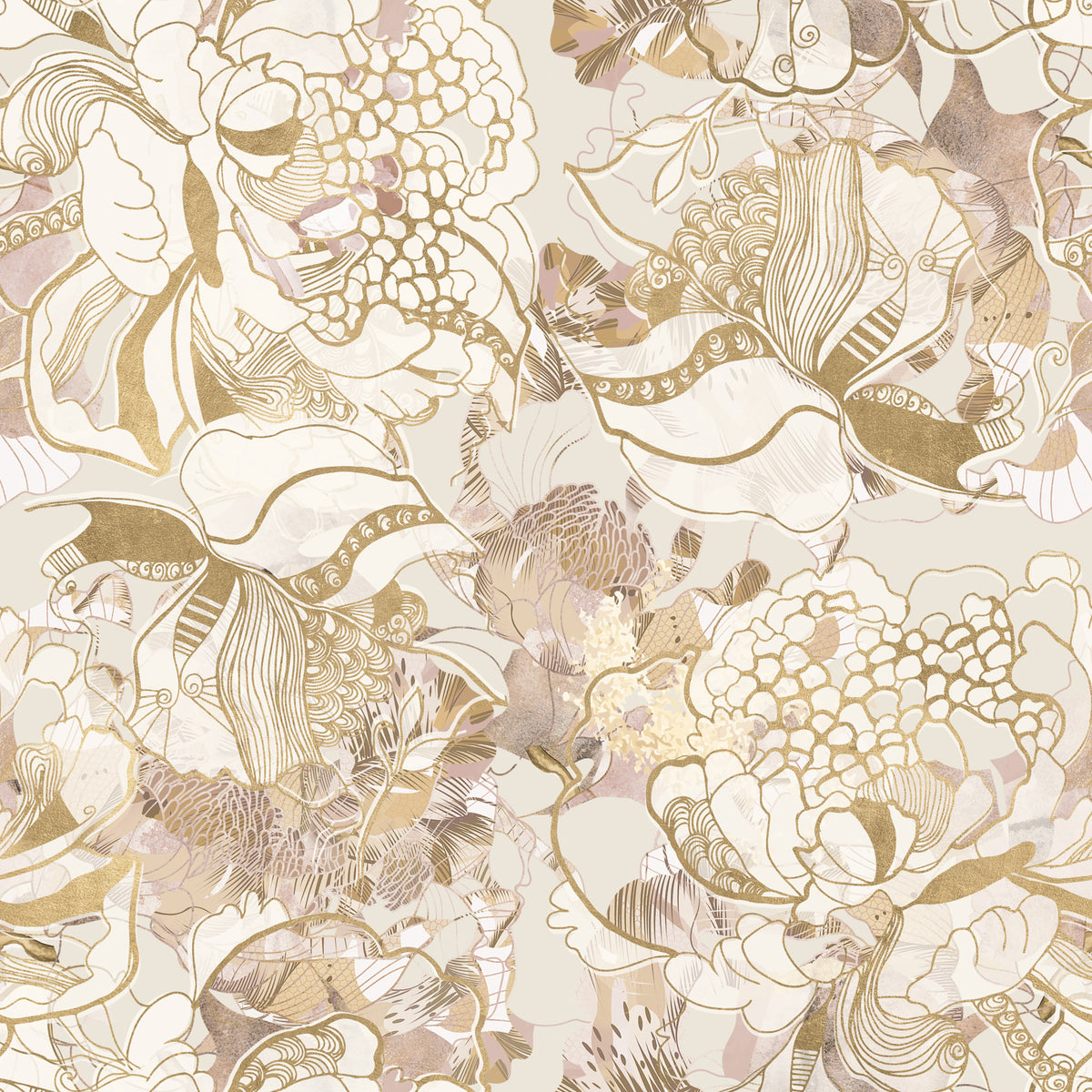 Blush Neutral Peony Wallpaper⁠ in your room — zoomed