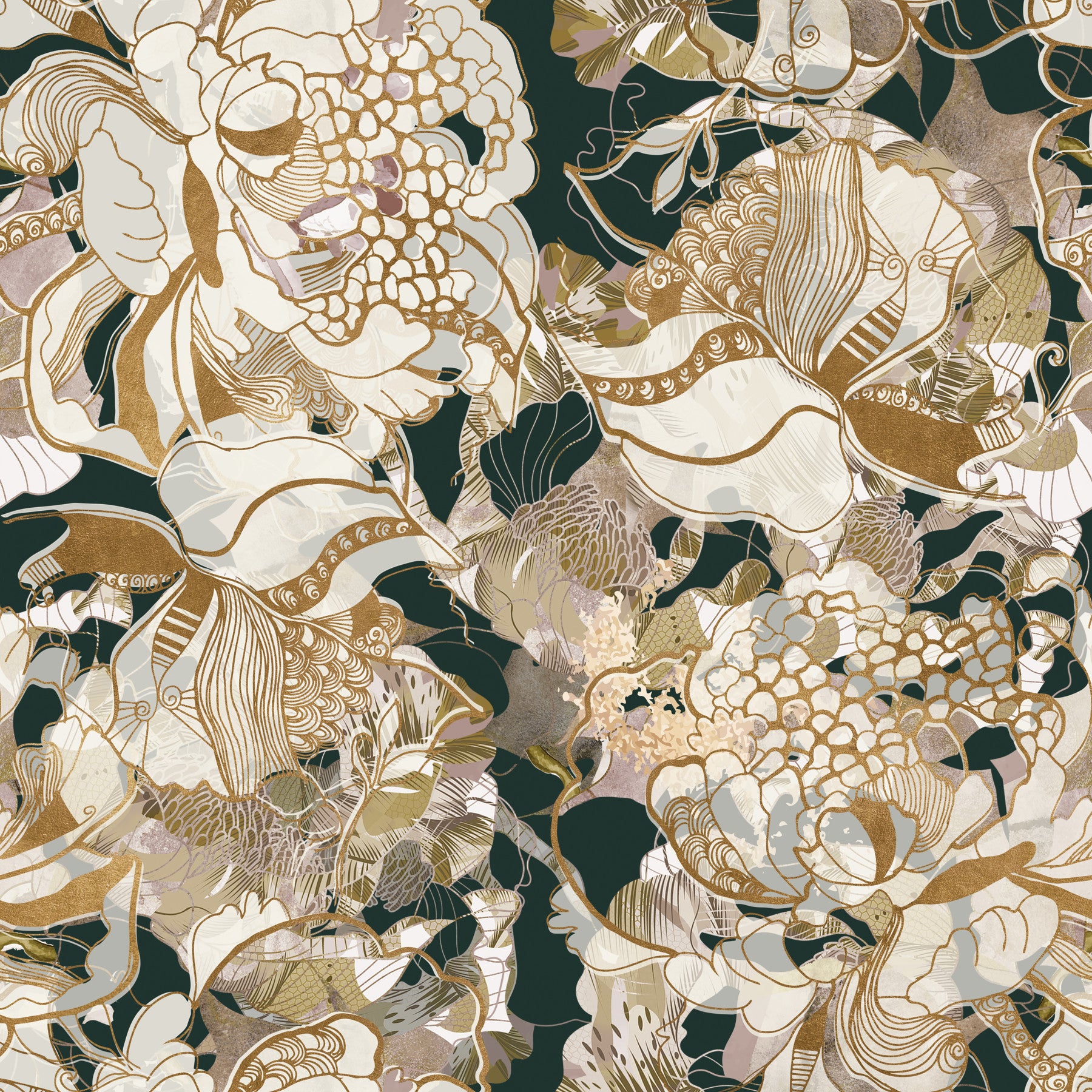 Dark Botanical Peony Wallpaper⁠