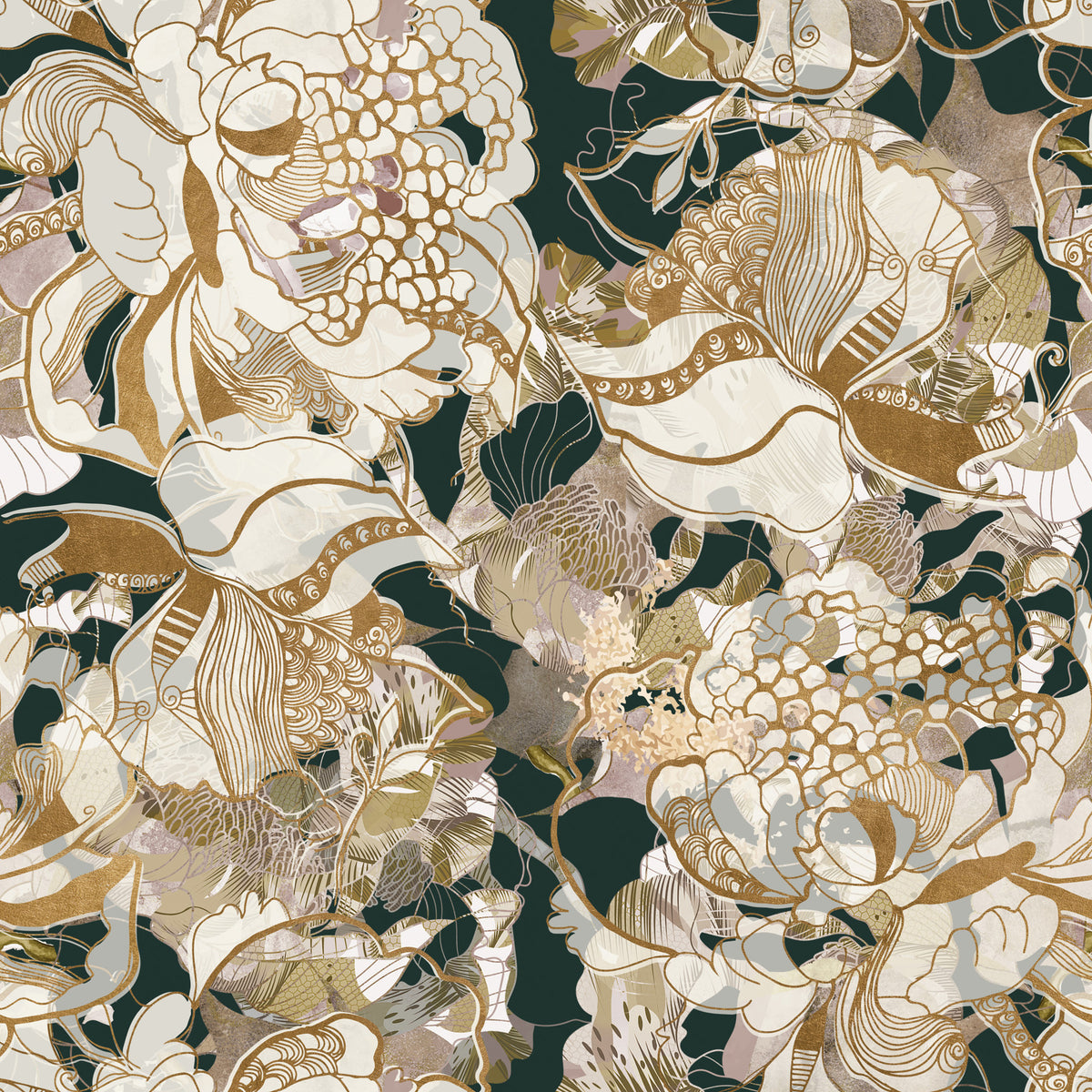 Dark Botanical Peony Wallpaper⁠ in your room — zoomed