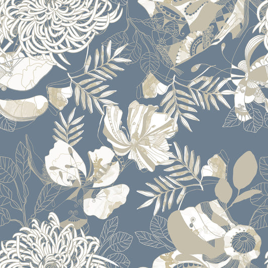 Dusty Blue Floral Wallpaper⁠