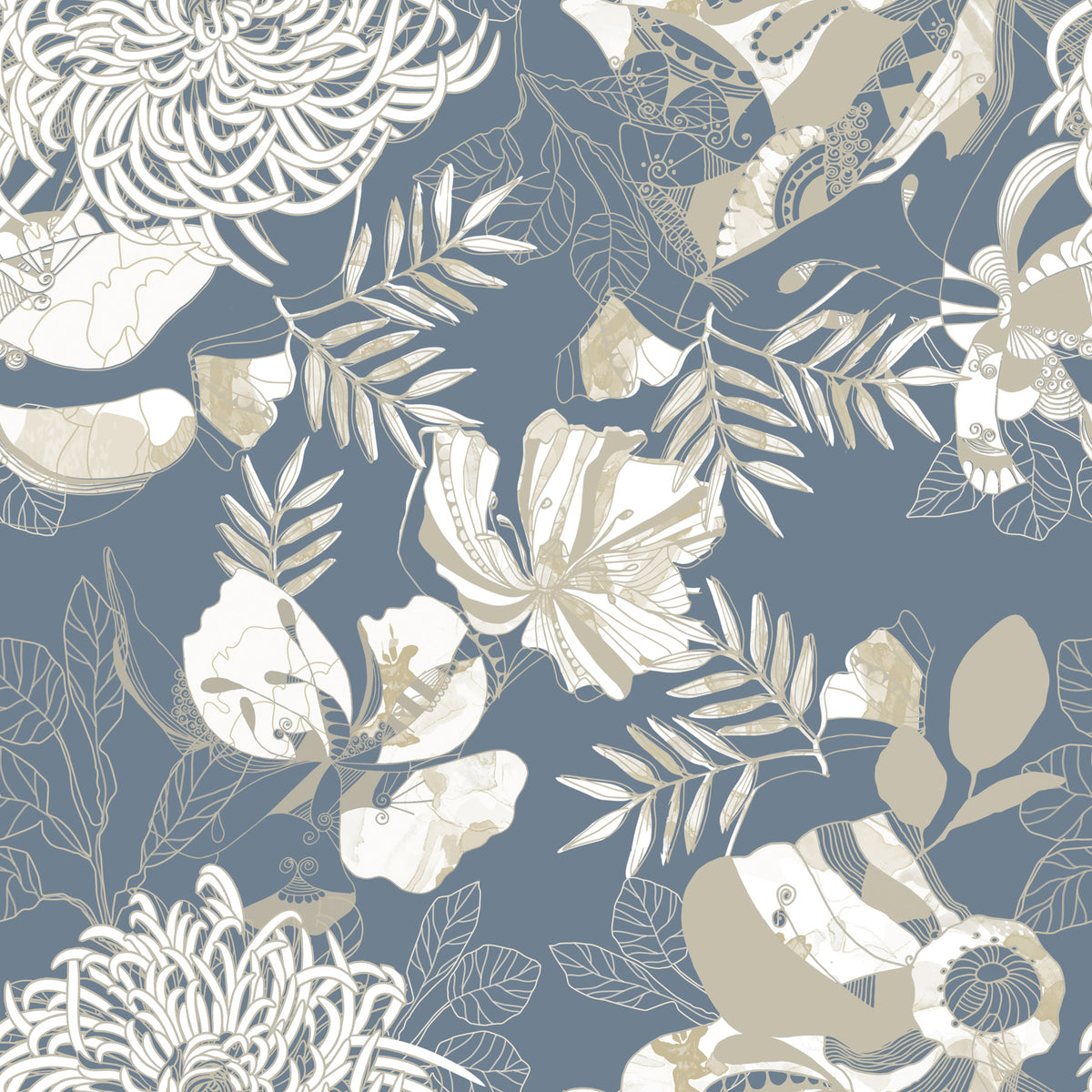Dusty Blue Floral Wallpaper⁠