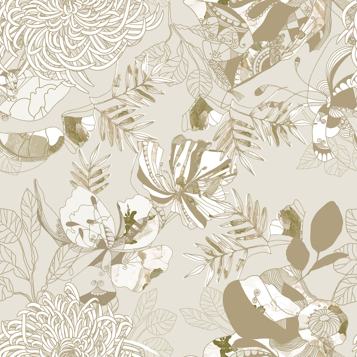 Warm Neutral Chrysanthemum Wallpaper⁠