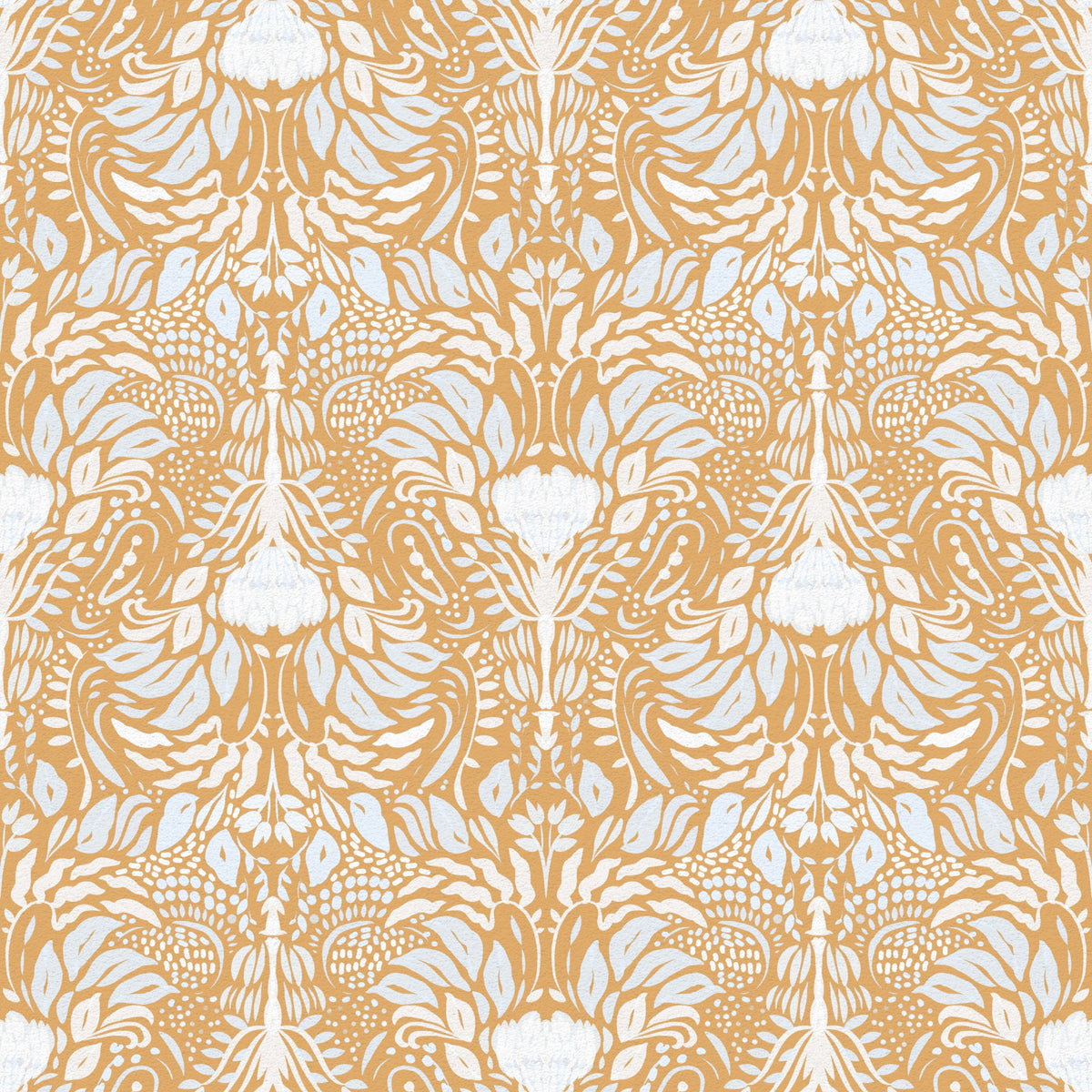 Golden Folk Floral Symmetry Wallpaper⁠