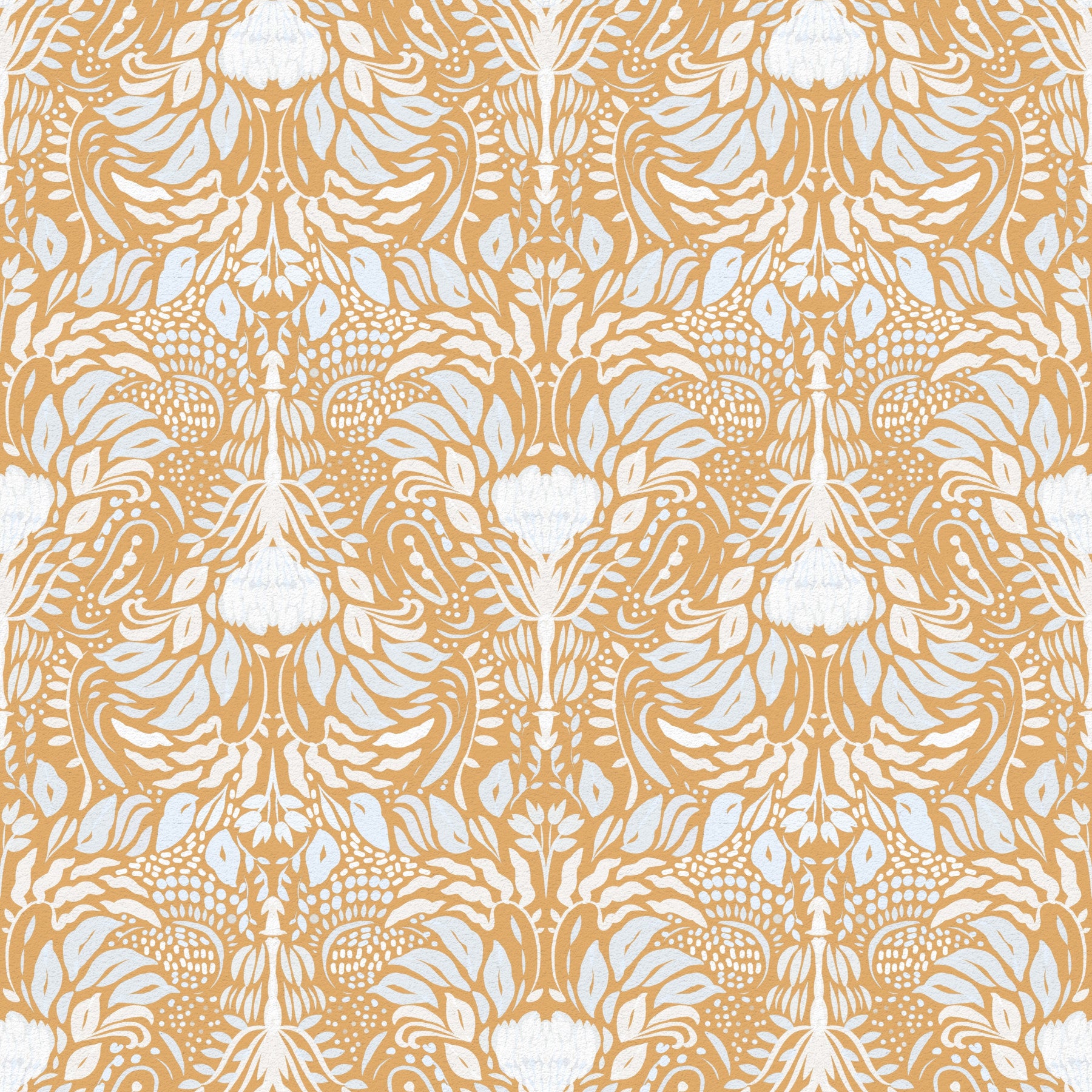 Golden Folk Floral Symmetry Wallpaper⁠