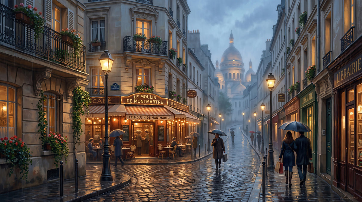 Parisian Rain, Montmartre Glow Wall Mural in your room — zoomed