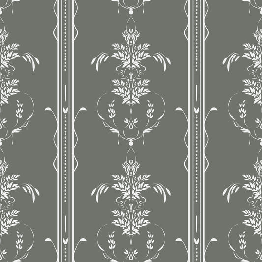 Timeless  Cottagecore Gray Botanical Motif Stripes Wallpaper⁠