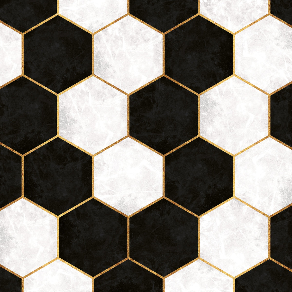Black and White Luxe Hexagons Wall Mural in your room — zoomed